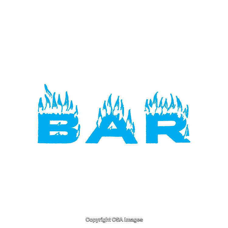 Blue Text with Flaming Letter Design on White Background
