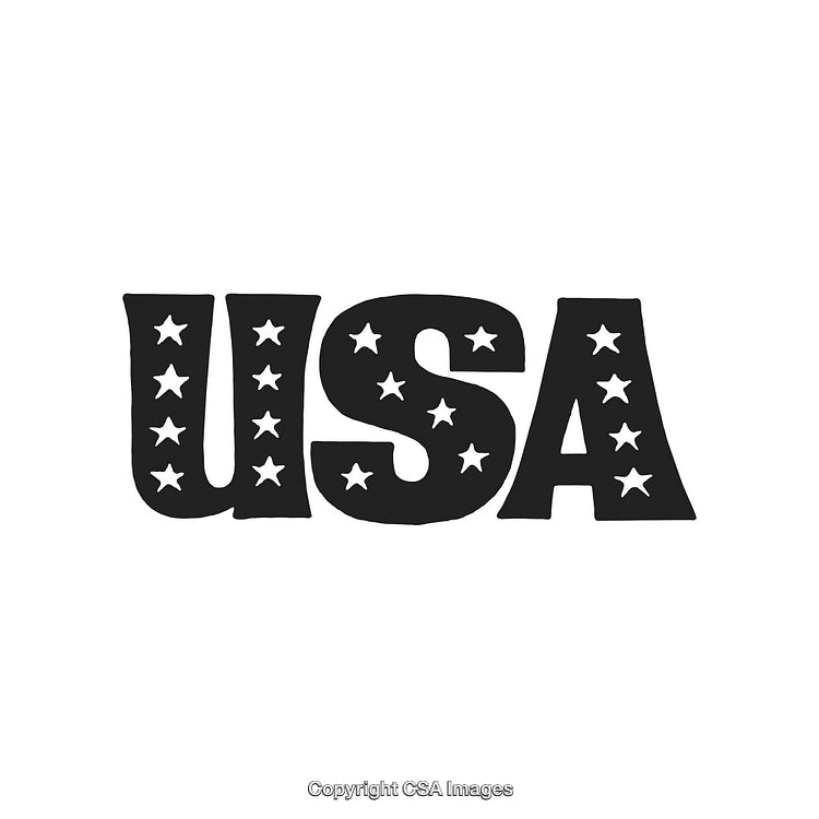 Vintage Black Text USA with Stars on White Background