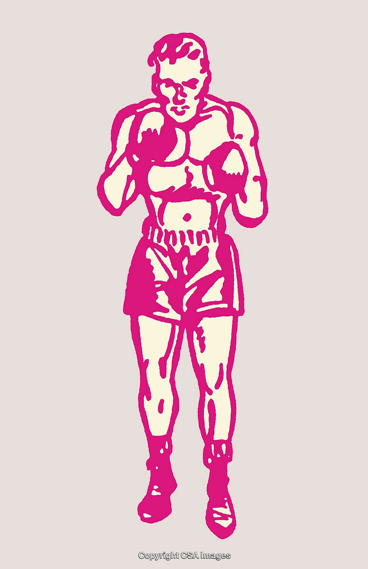 Vibrant Line Art Illustration of a Boxer in a Fighting Stance