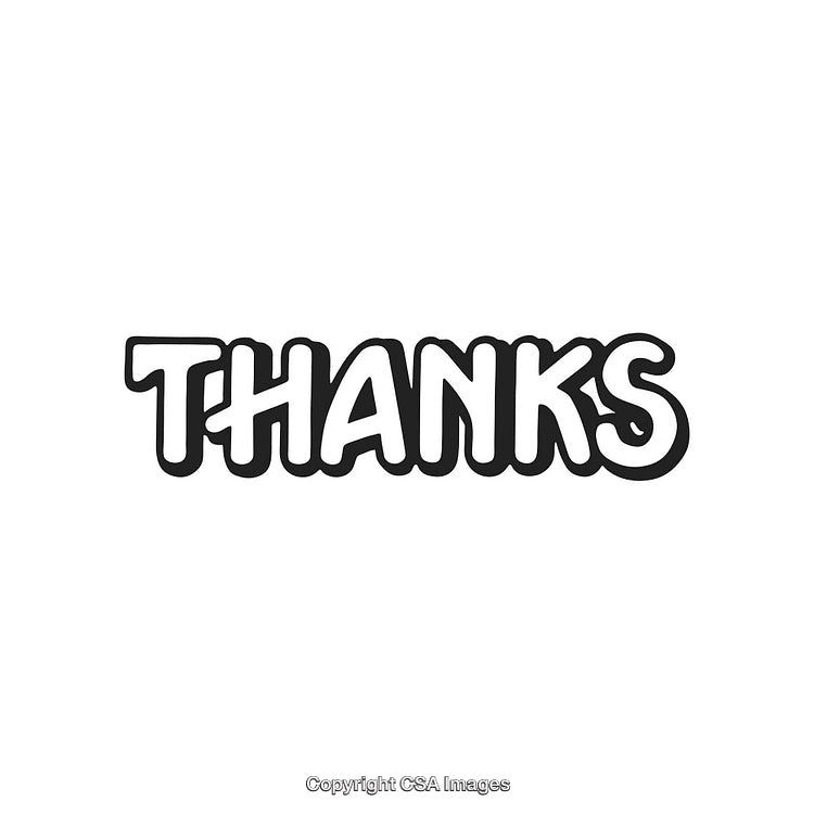 Cartoon Style Thanks Text Design with Comic Inspired Font on White