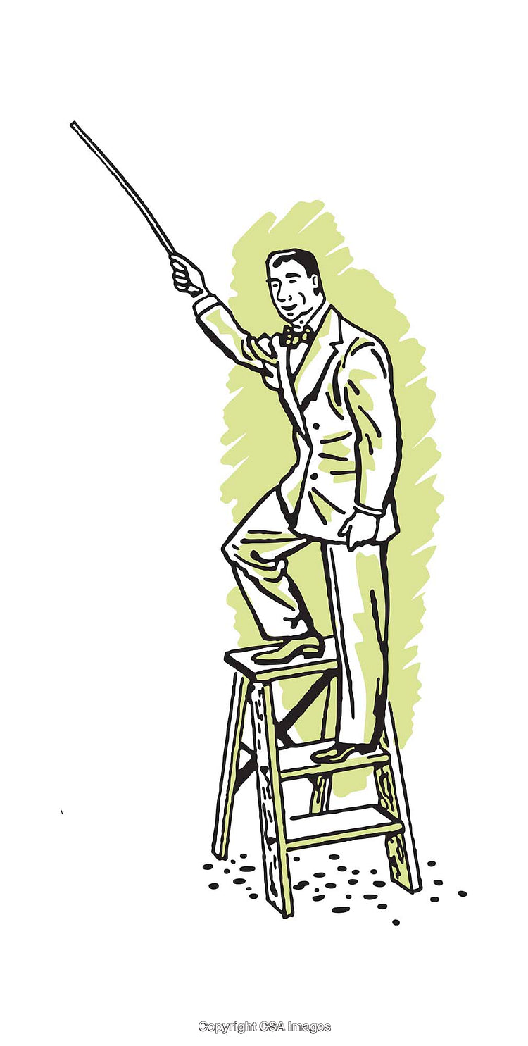 Vintage Illustration of a Man on a Ladder Holding a Pointer