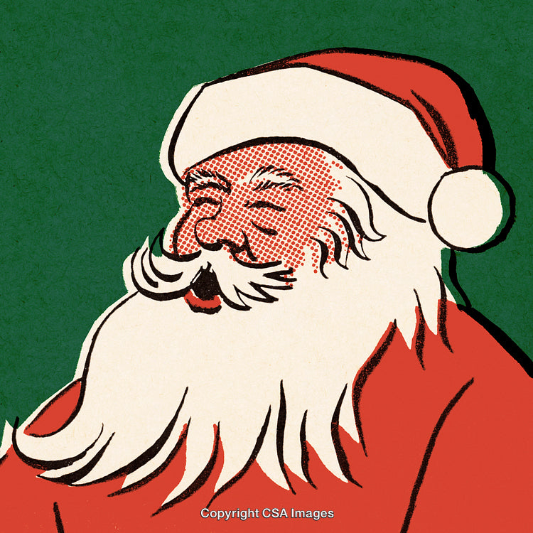 Illustration of Santa Claus on a Green Background with Classic Red Hat
