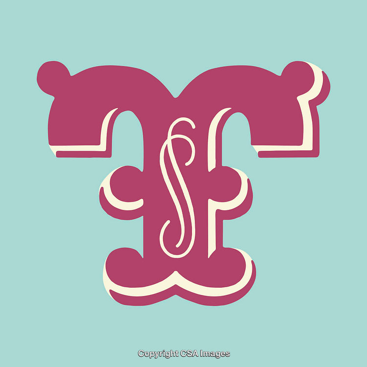 Stylized Letter T Illustration with Decorative Details and Bold Colors