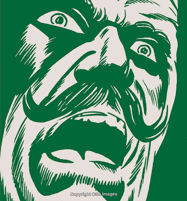 Retro Style Artwork Depicting an Angry Expression in Bold Green Tones
