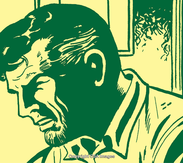 Retro Style Portrait of a Thoughtful Man in Green Tones