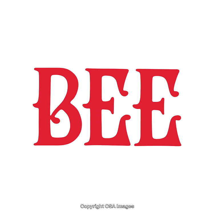 Red Stylized Word Art of the Term 'BEE' on White Background