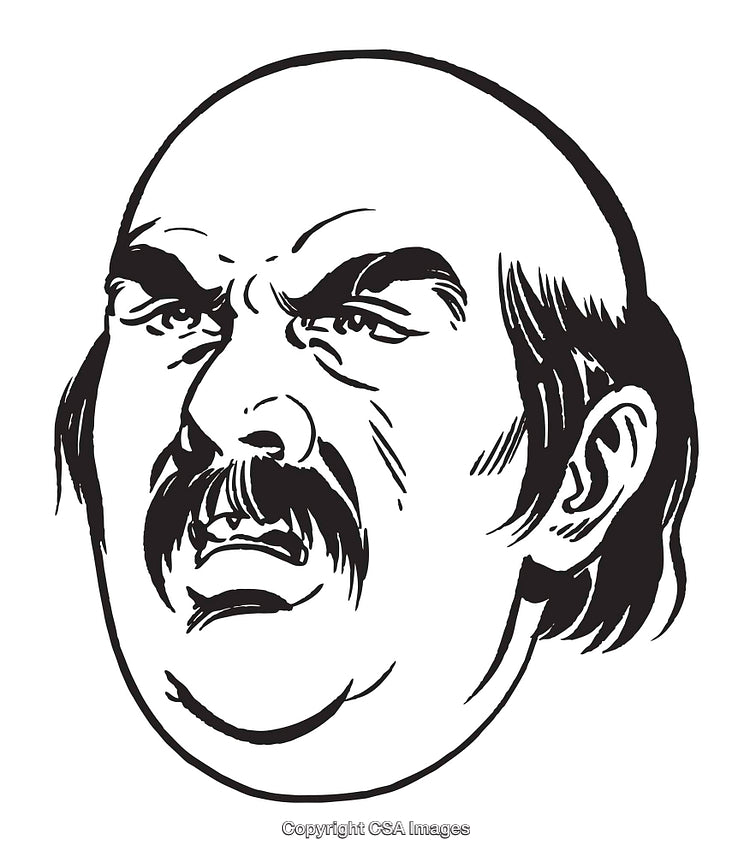 Black and White Angry Man Illustration with Focused Expression