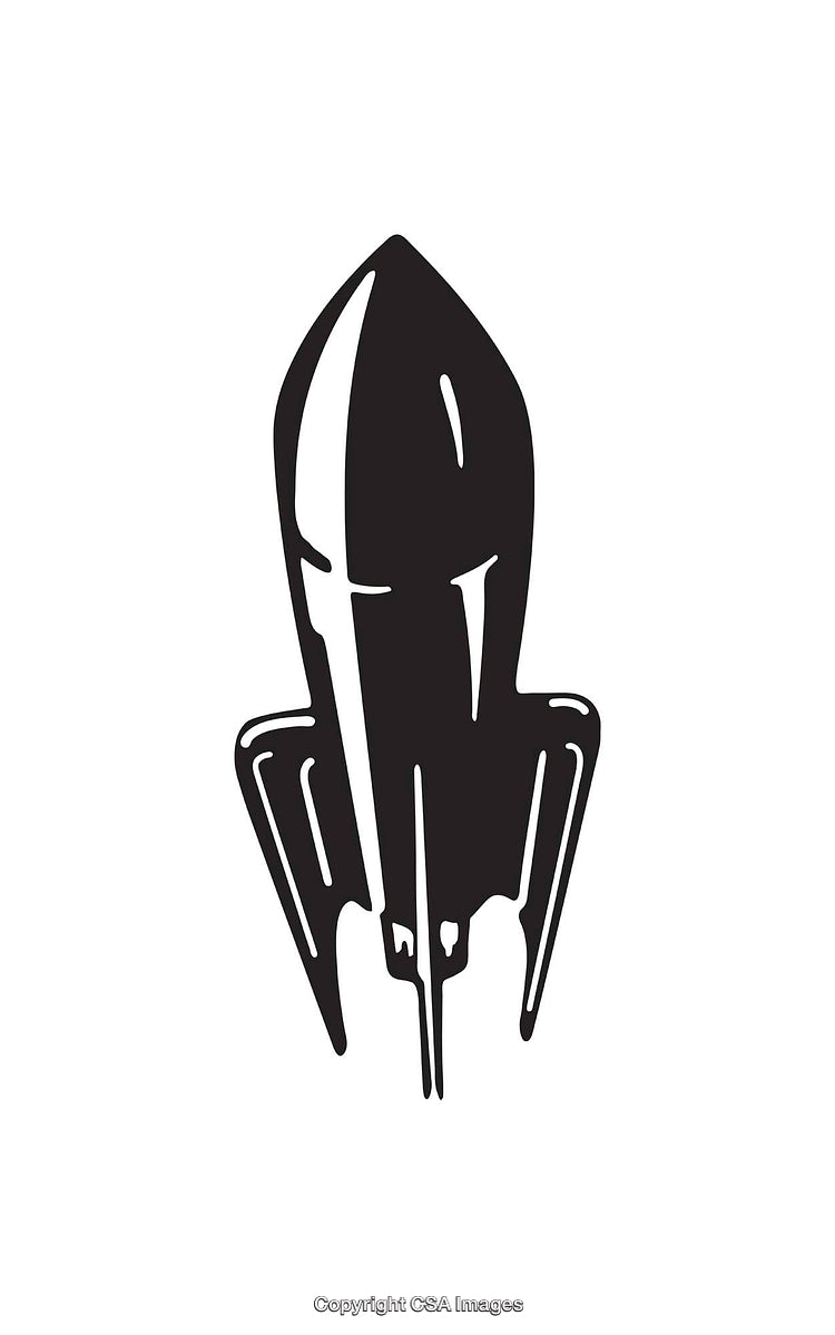 Black And White Retro Rocket Ship Silhouette Illustration