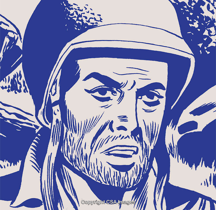 Retro Styled Illustration of a Rugged Individual in a Helmet