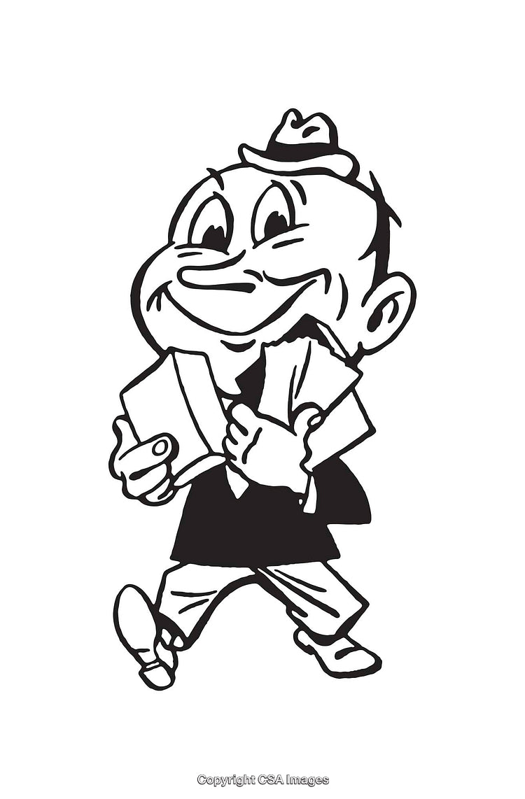 Cartoon Style Line Art of Happy Mailman Carrying Letters