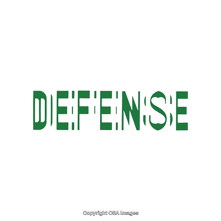 Green Stencil-Styled Defense Text on White Background