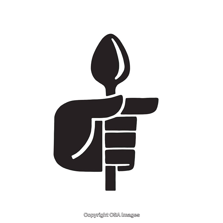 Minimalist Black and White Line Art of Hand Holding a Spoon