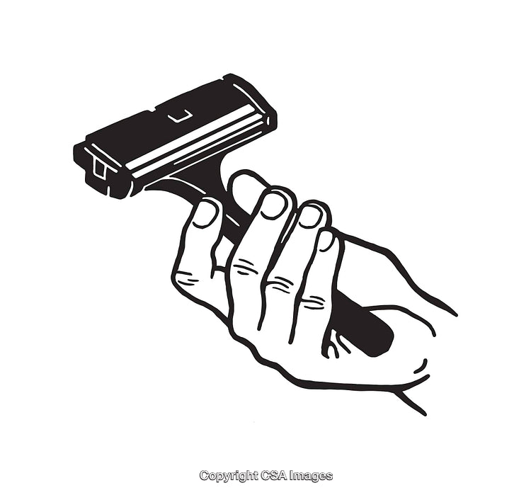 Black and White Illustration of a Hand Holding a Safety Razor