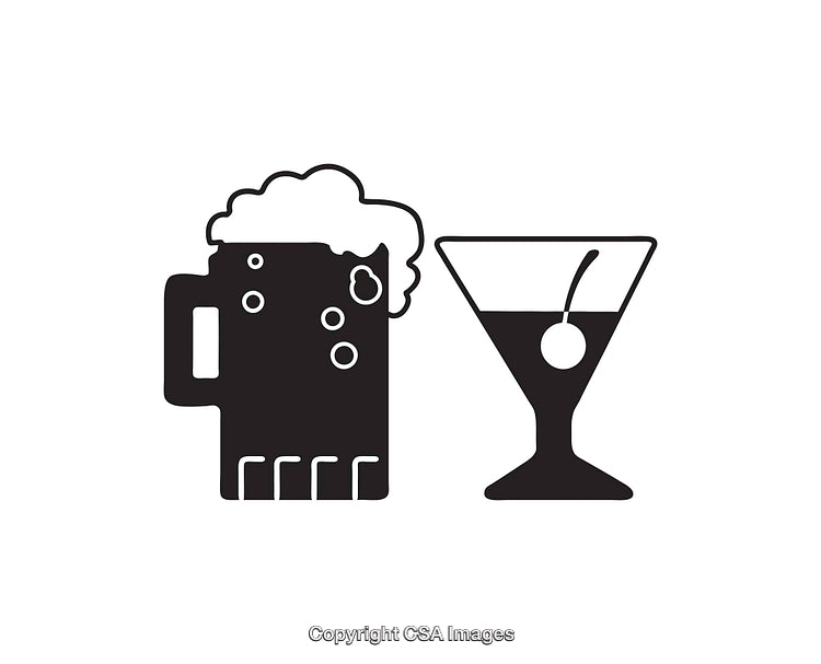 Black and White Icons of Beer Mug and Cocktail Glass