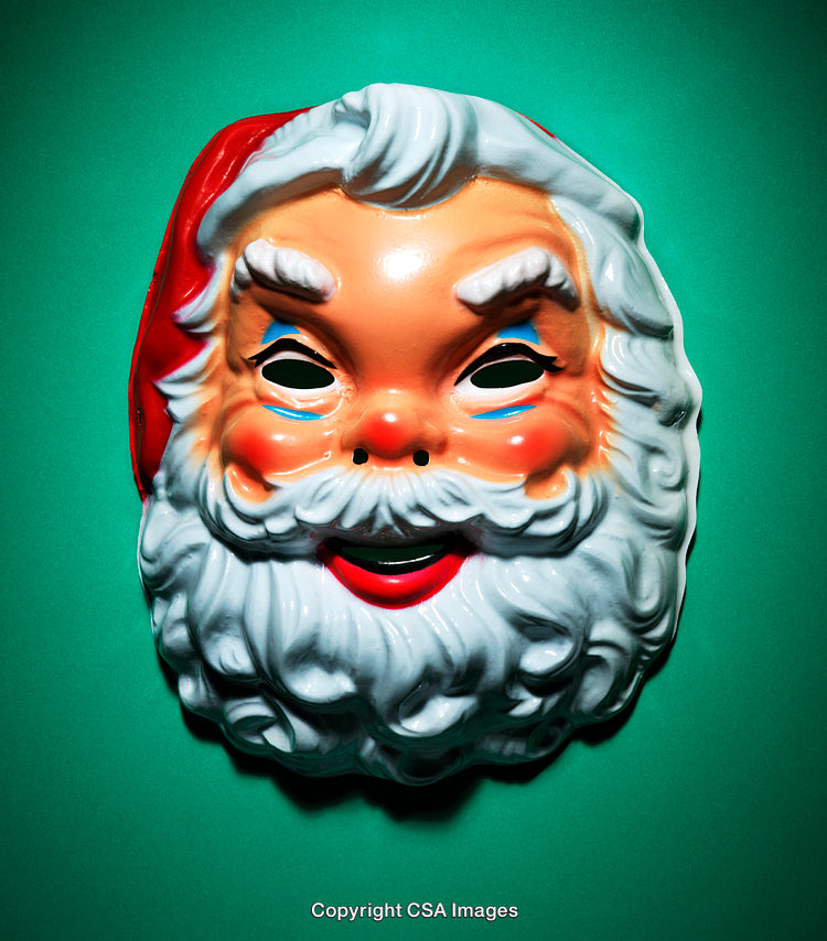 Vibrant Santa Claus Mask Against a Green Background for Holiday Themes