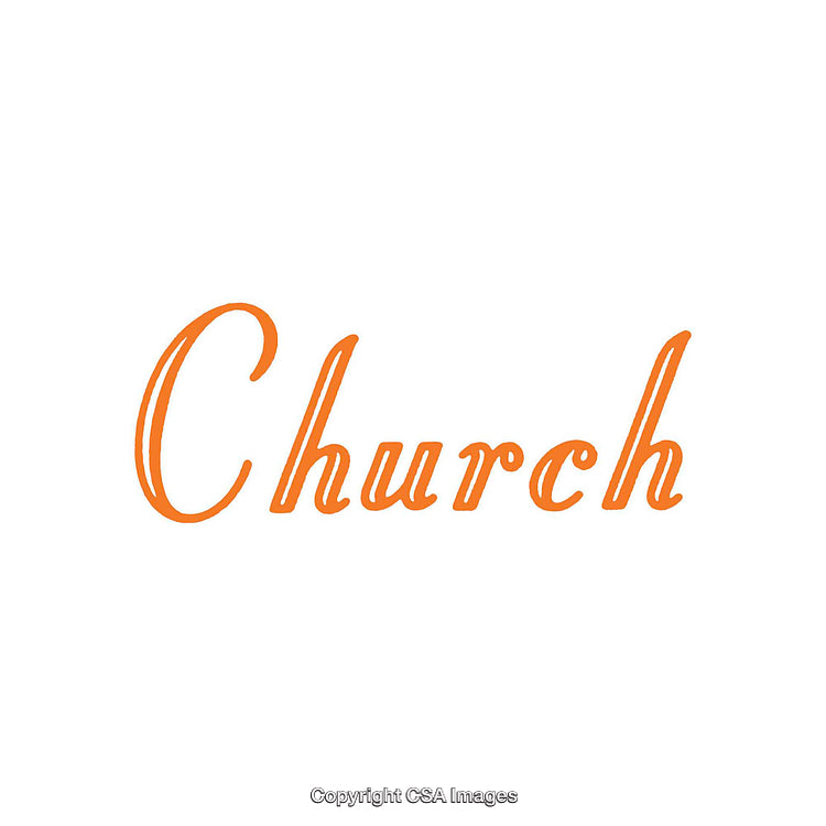 Elegant Typographic Orange 'Church' Word on White Background