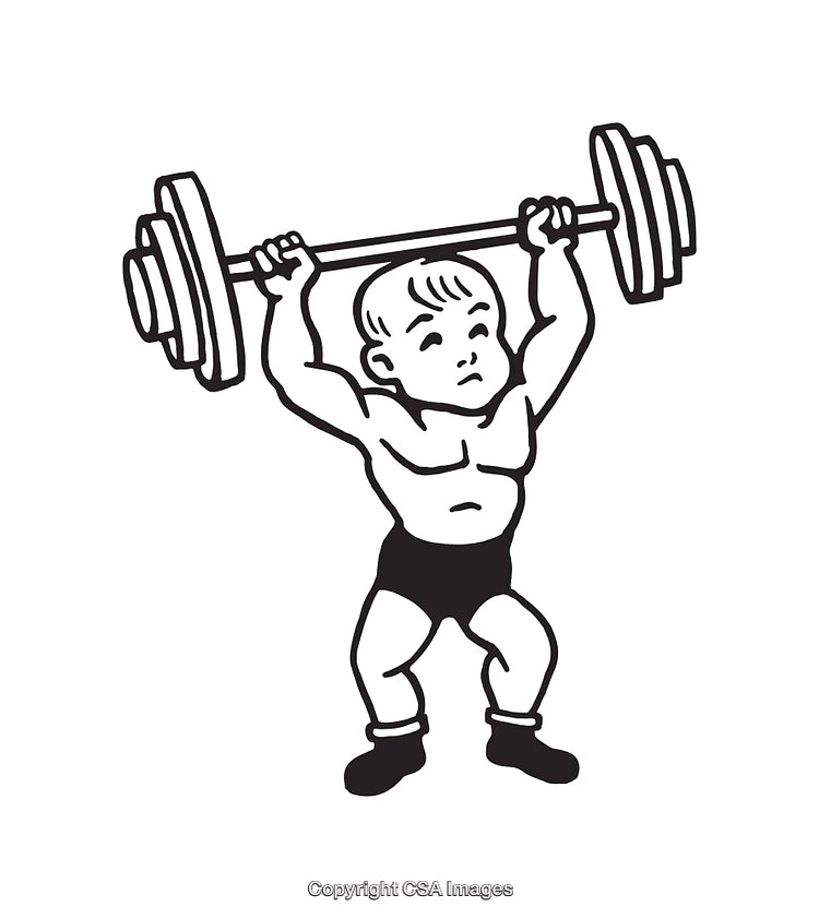 Vintage Illustration of a Strong Man Lifting a Barbell in Line Art