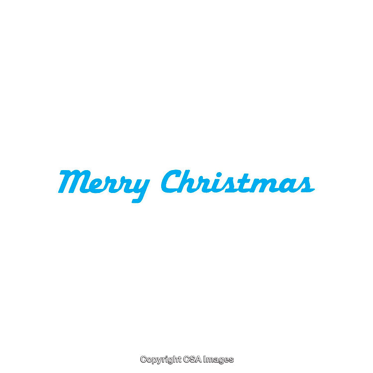 Merry Christmas Greeting in Blue Typeface on White Background