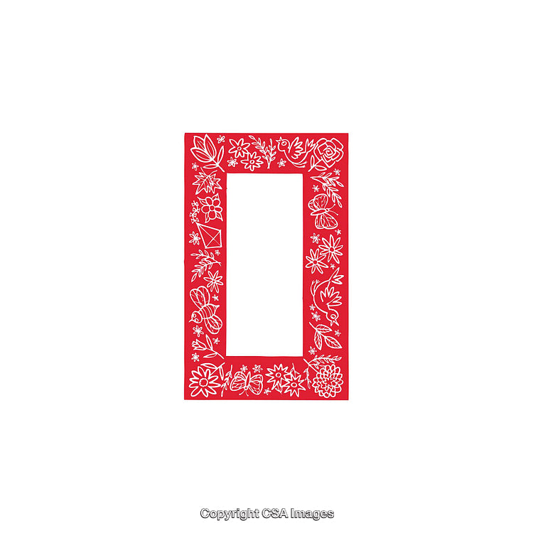Red Decorative Frame with Floral and Butterflies Illustration Design
