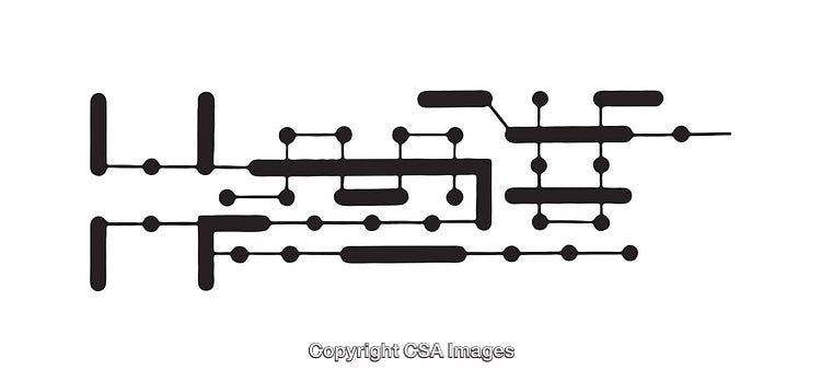 Abstract Black and White Diagram Featuring Geometric and Connected Shapes