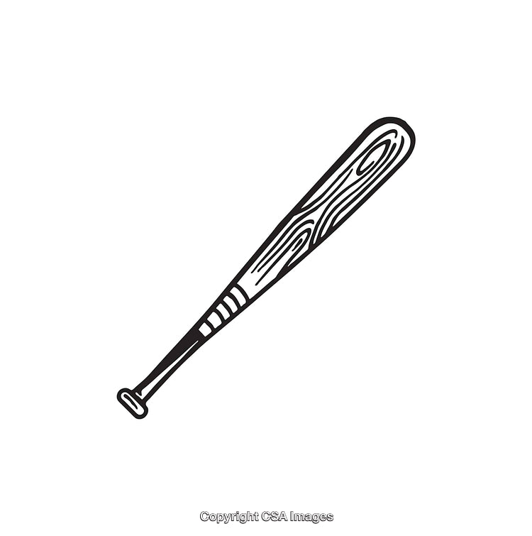 Black and White Line Drawing of a Wooden Baseball Bat