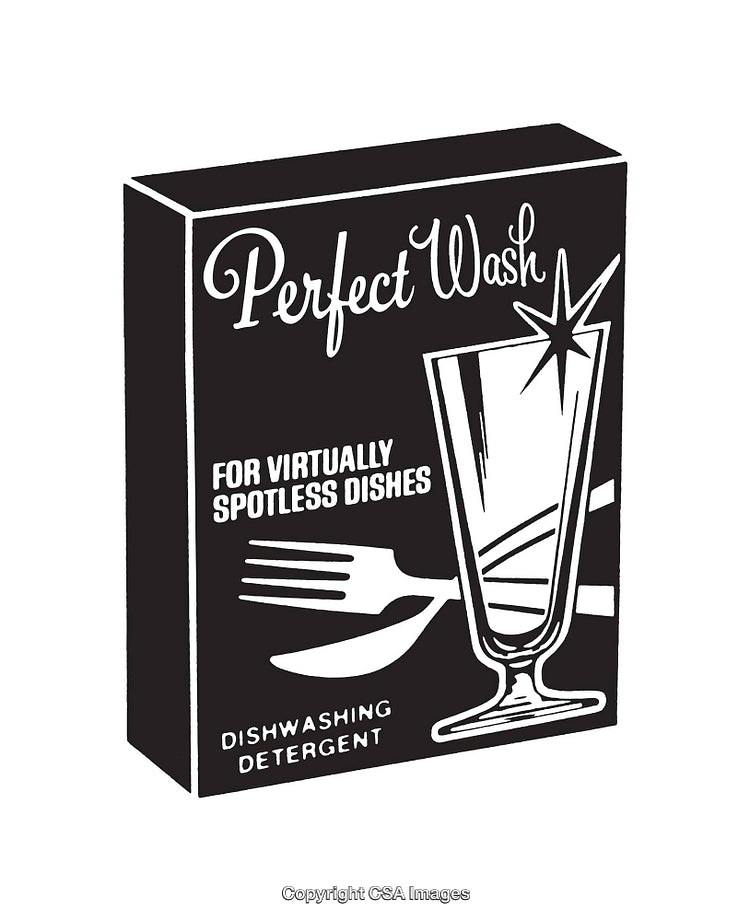 Retro Line Art Packaging Design for Dishwashing Detergent Box Illustration
