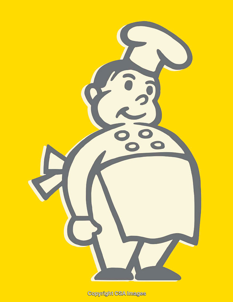 Minimalistic Line Art Illustration of a Chef on Yellow Background
