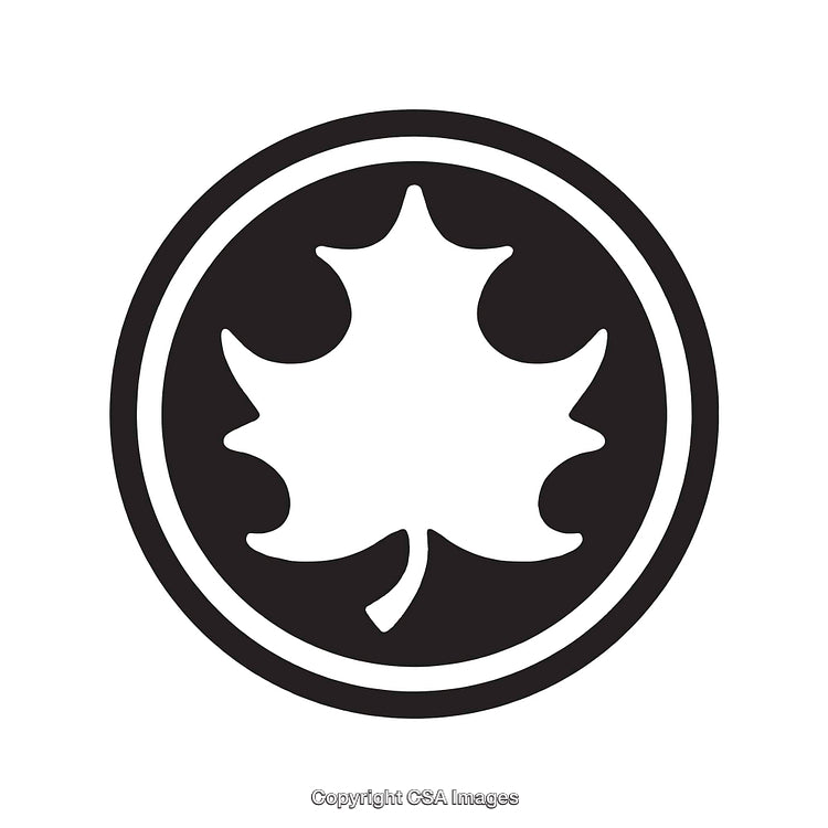 Black and White Deciduous Leaf in Circular Frame Illustration