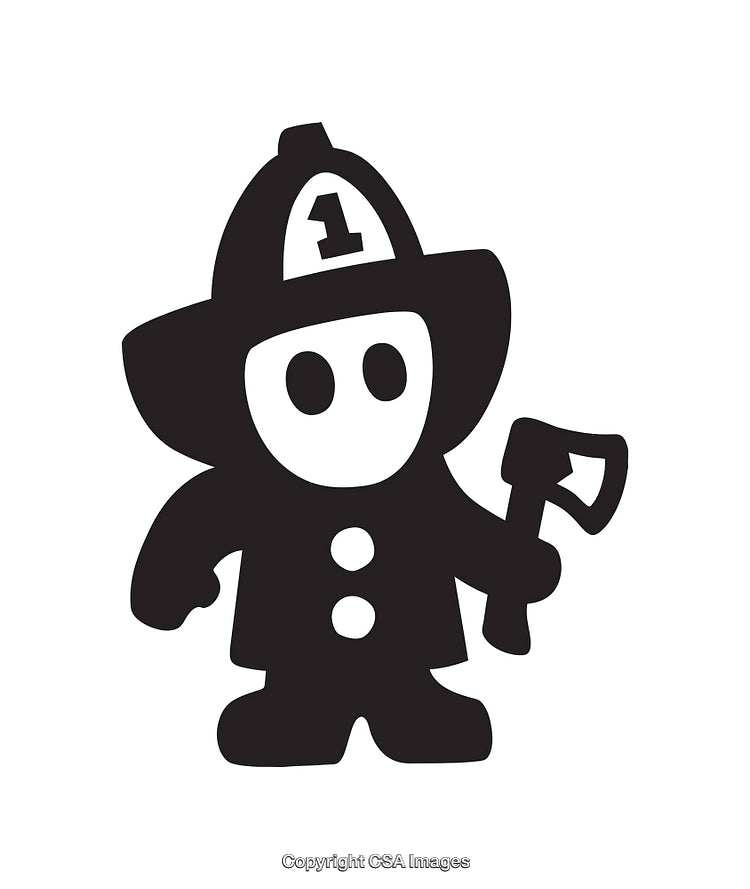 Black And White Icon of a Firefighter Holding an Axe
