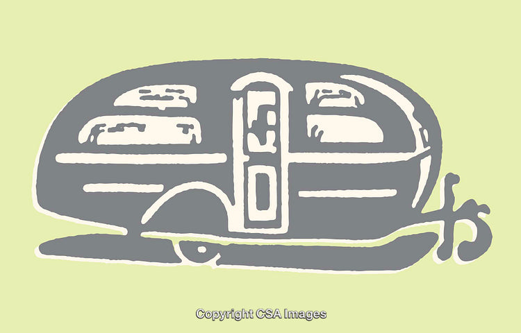 Vintage Caravan Line Art Illustration with Retro Design Elements