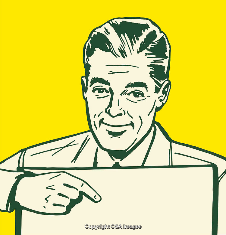 Vintage Style Illustration of a Businessman Holding Blank Signboard