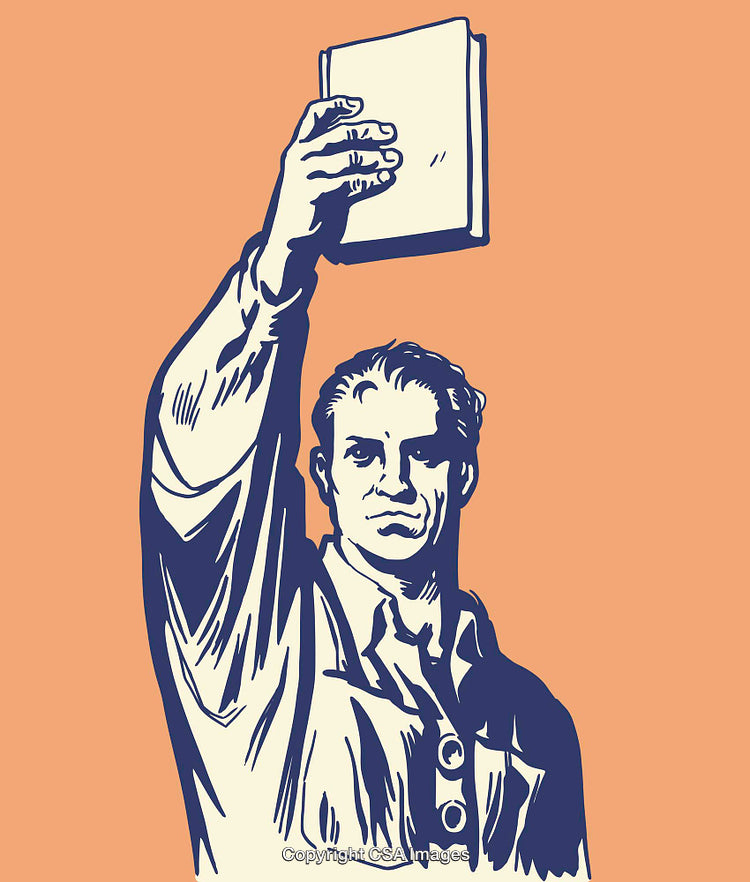 Vintage Illustration of Man Holding Book in Bold Graphic Style