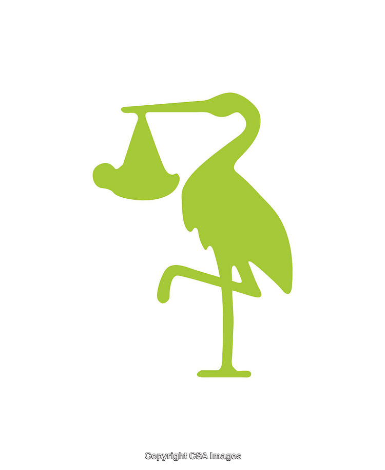 Green Stork Icon Holding a Bundle in Minimalist Design
