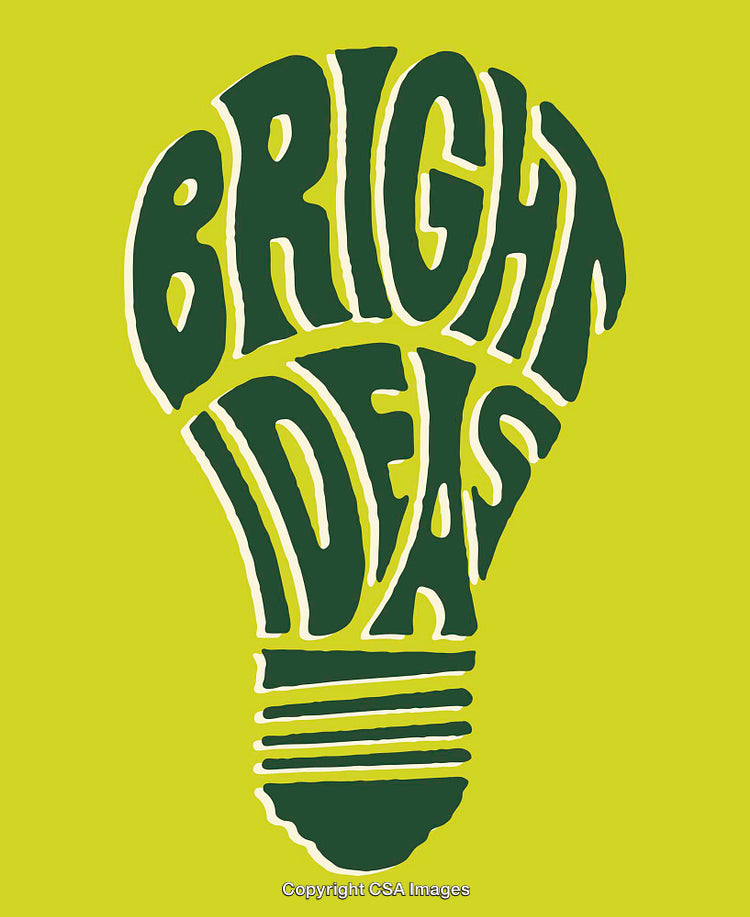 Bright Ideas Typography Shaped as Light Bulb in Yellow and Green Colors