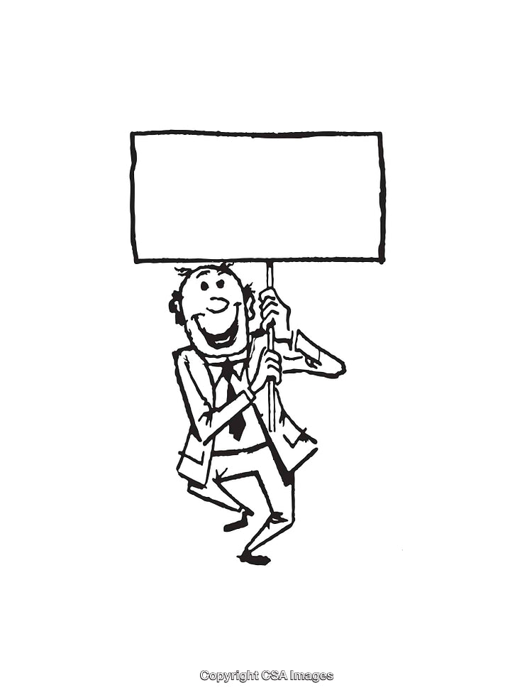 Smiling Cartoon Character Holding a Blank Sign for Custom Messages
