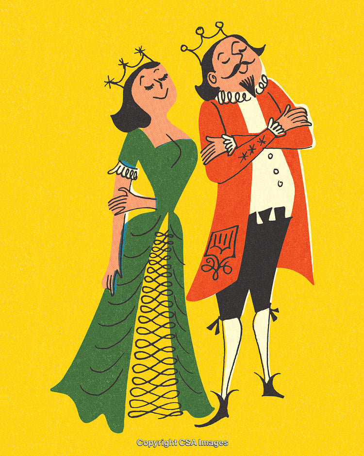 Playful Cartoon Illustration of a King and Queen in Regal Attire