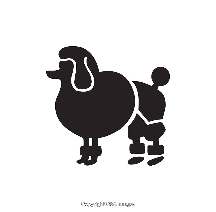 Black and White Silhouette of a Poodle in Stylized Artwork
