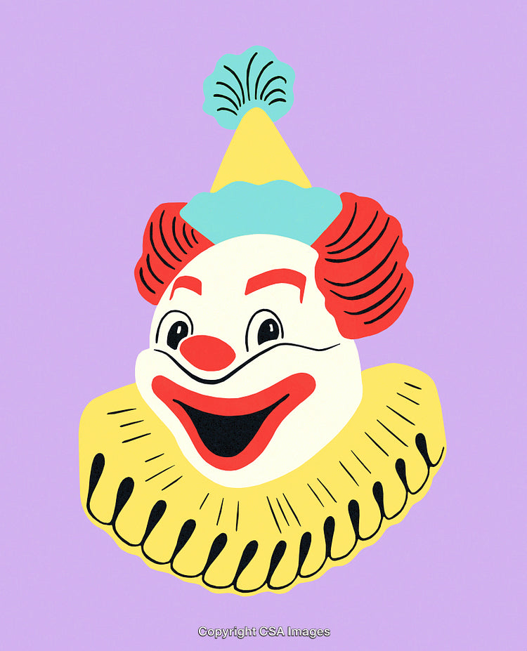 Colorful Cartoon Clown Illustration with Bright Happy Expression on Light Background