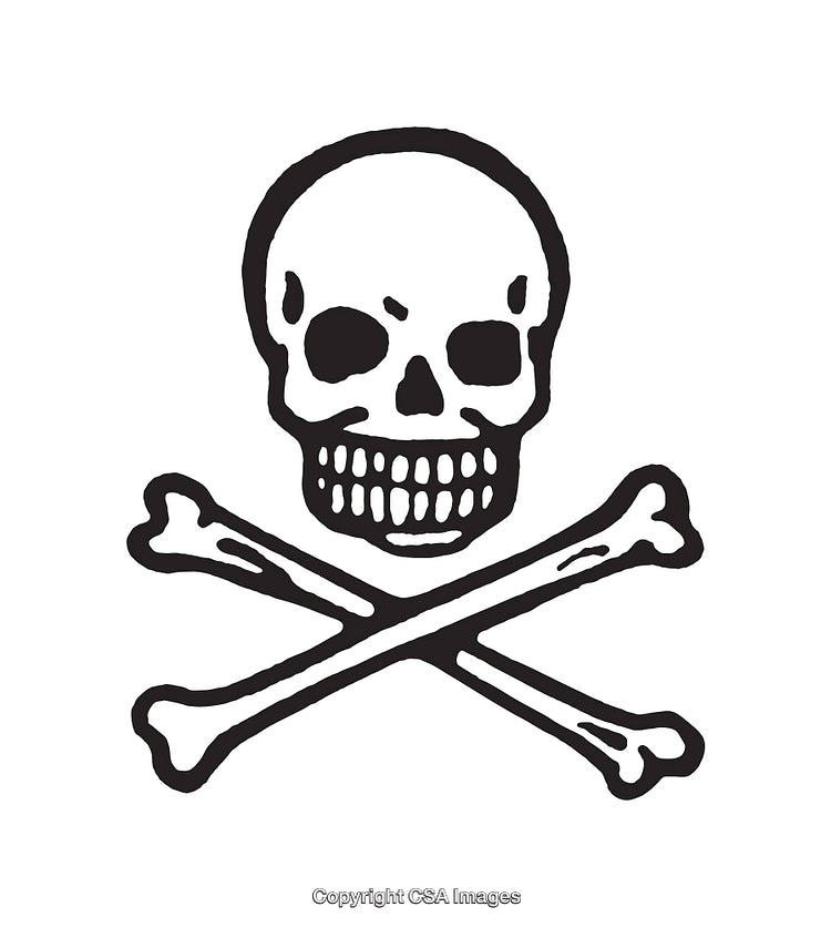 Black and White Illustration of Skull and Crossbones Symbol