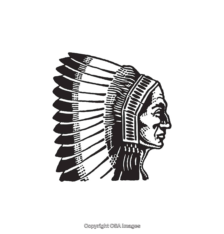 Black and White Line Art of a Traditional Feathered Headpiece Profile