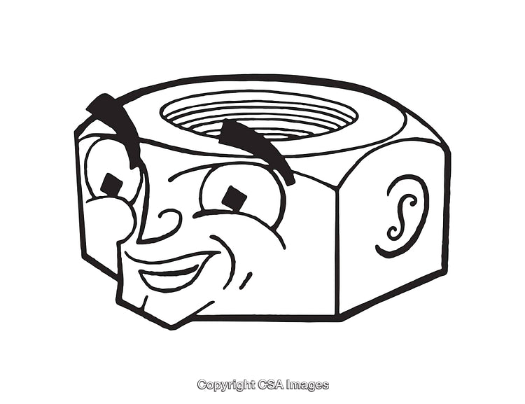 Smiling Anthropomorphic Nut Line Art Illustration in Black and White