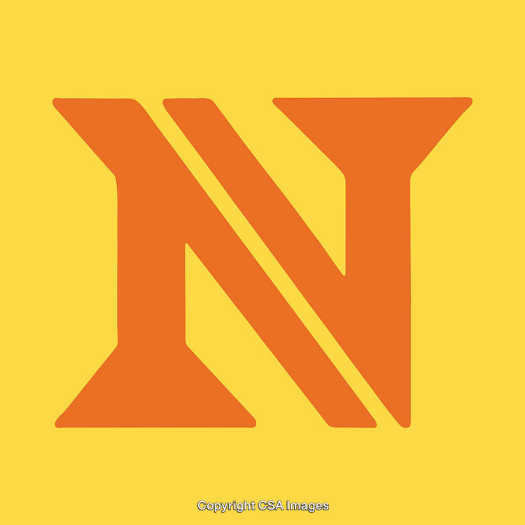 Stylized Orange Letter N on a Bright Yellow Background