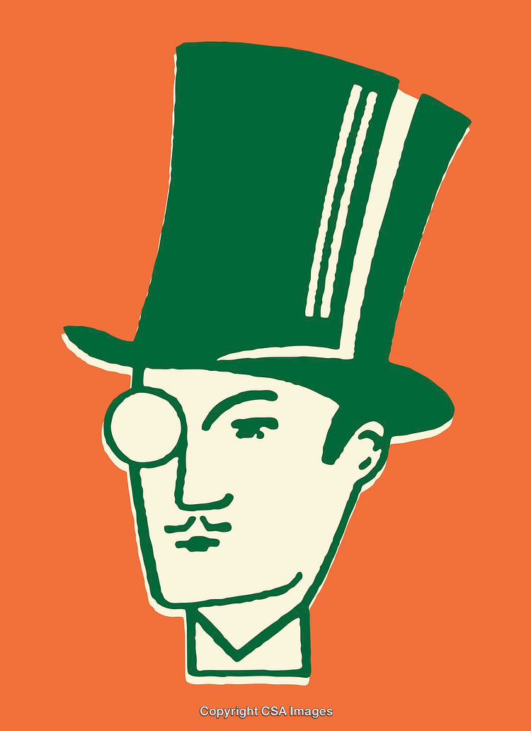 Stylized Green Illustration of a Gentleman With Top Hat and Monocle