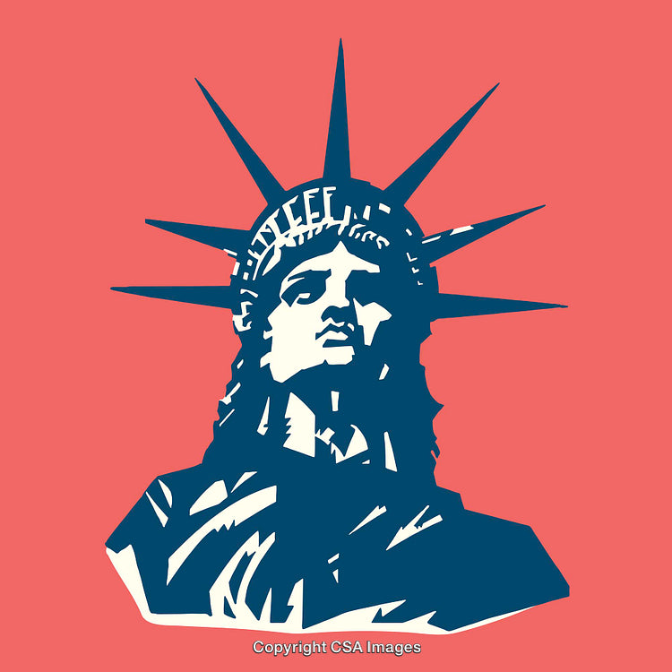 Statue of Liberty Line Art Illustration on Bold Colored Background