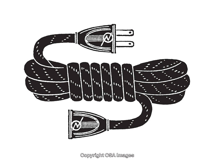 Black and White Line Art Illustration of an Extension Cord