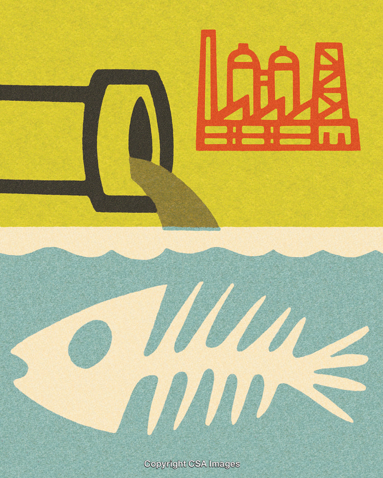 Industrial Pollution Illustration Depicting Harmful Impact on Aquatic Life