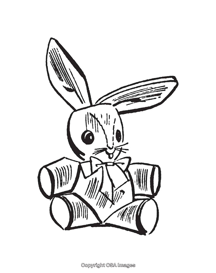 Black and White Illustration of a Bowtie-Wearing Rabbit in Line Art Style