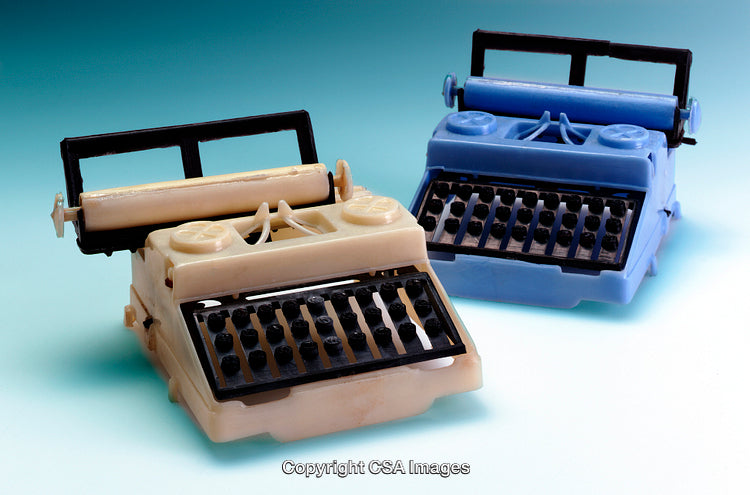 Vintage Style Plastic Toy Typewriters in Beige and Blue
