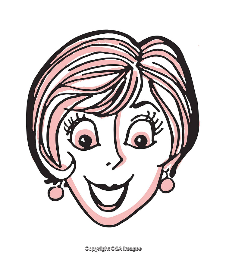 Colorful Cartoon Illustration of a Smiling Excited Woman's Face