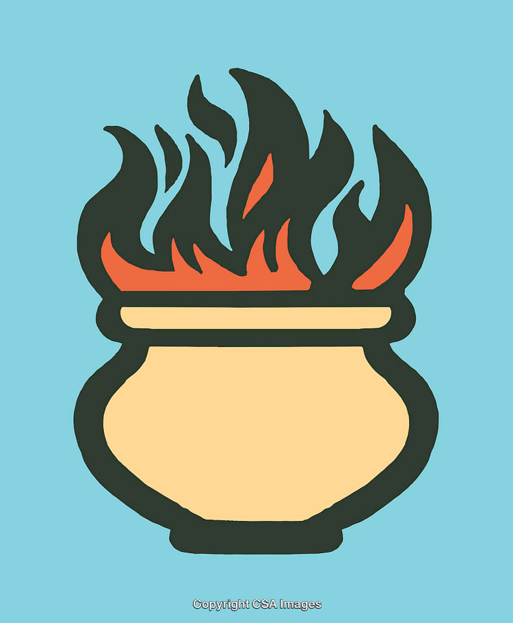 Vintage Style Burning Pot Illustration with Simplistic Color Scheme